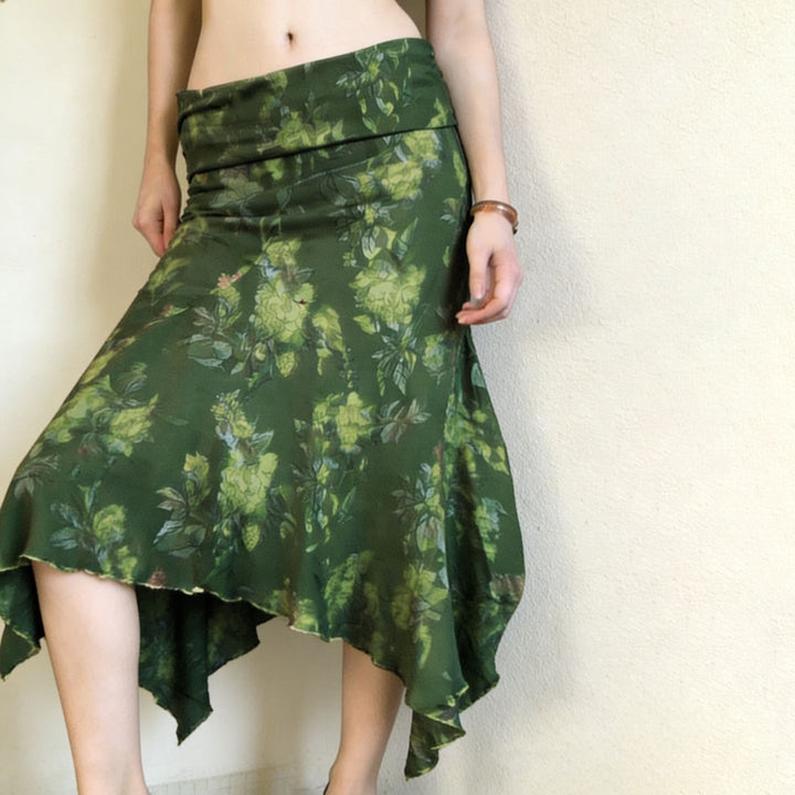 Damen asymmetrischer Wickelrock mit floralem Design und elastischem Bund Drune