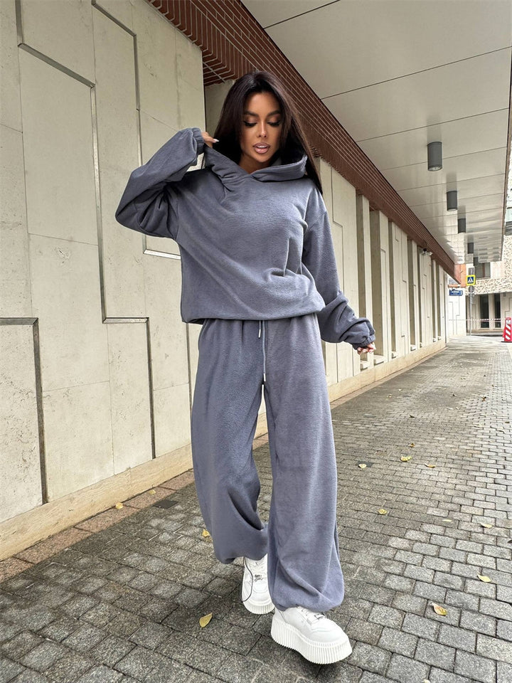 Damen Fleece-Loungewear-Set mit praktischen Taschen und lässigem Schnitt Drune