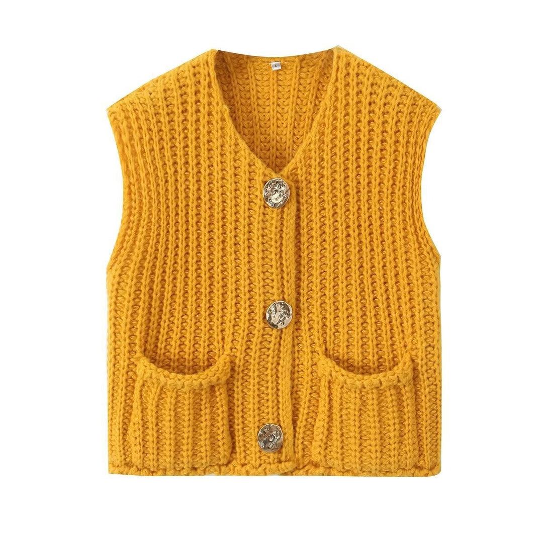 Damen Strickweste mit dekorativem Knopfverschluss Drune