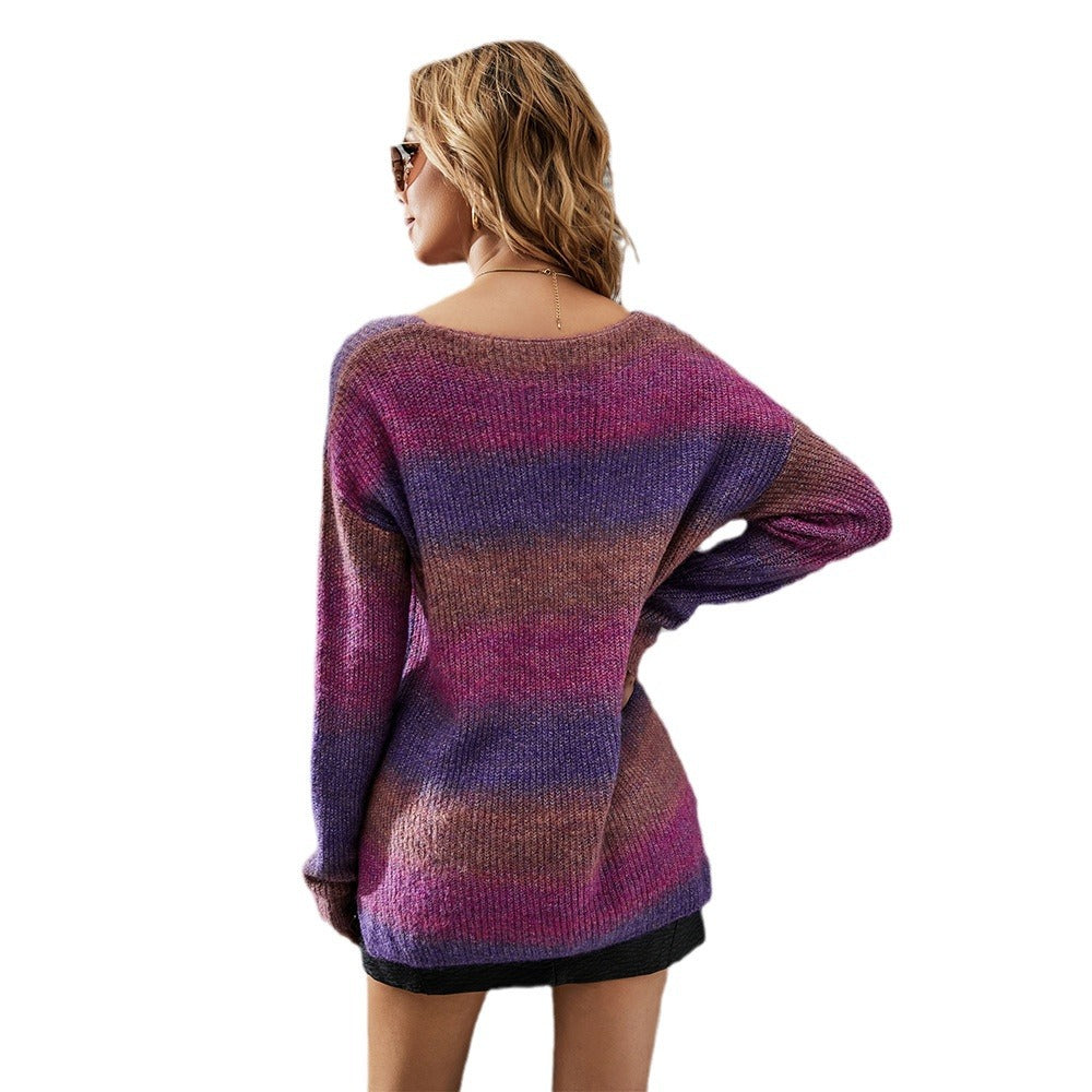 Damen gemütlicher V-Pullover mit modischem Farbverlauf Drune