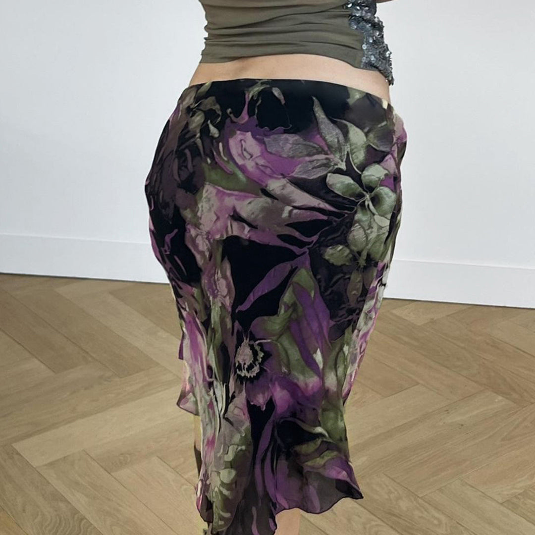 Damen Midi-Rock mit floralem Design und elastischem Bund Drune