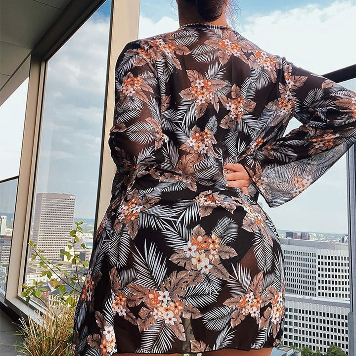 Damen Hochgeschnittener Bikini mit floralem Kimono Drune