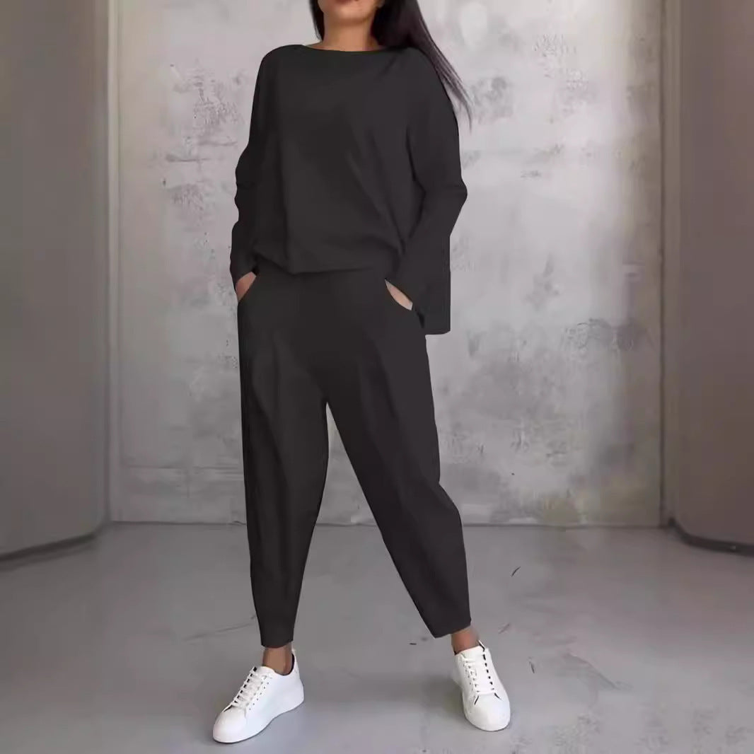 Damen Lässiger Zweiteiler mit weitem Oberteil und lockerer Hose Drune