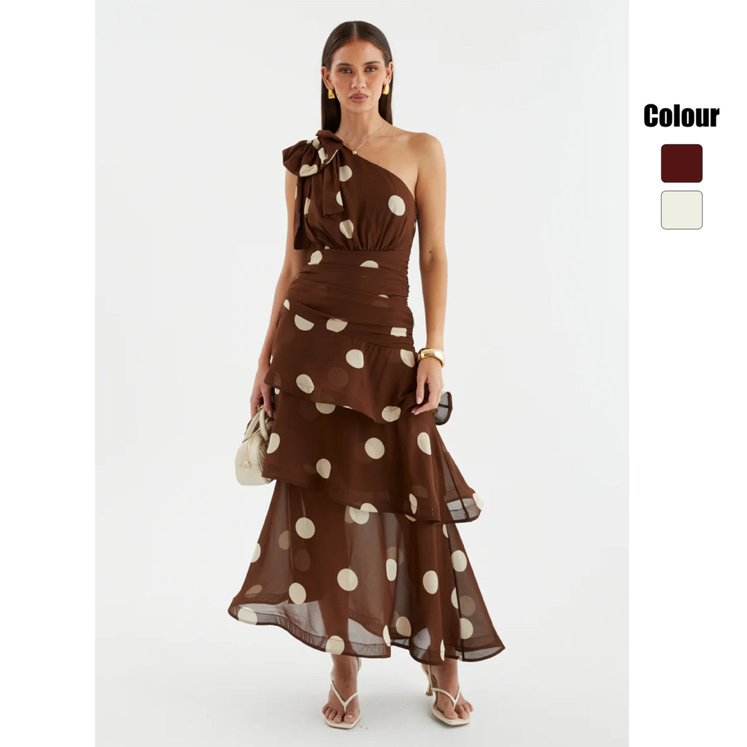 Damen Maxikleid mit asymmetrischem Schulterdesign und voluminösem Rock Drune