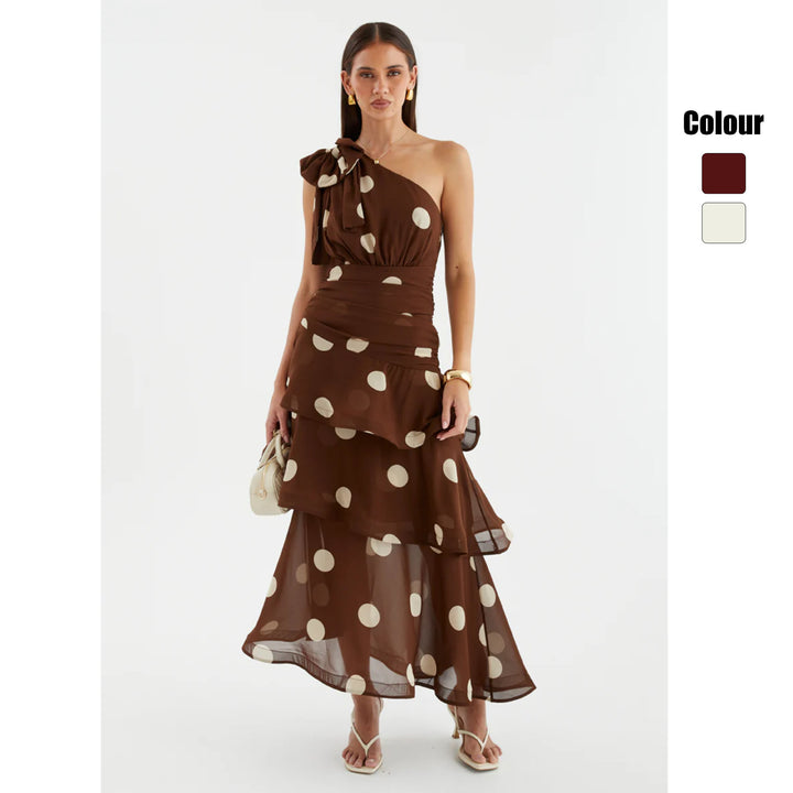 Damen Maxikleid mit asymmetrischem Schulterdesign und voluminösem Rock Drune