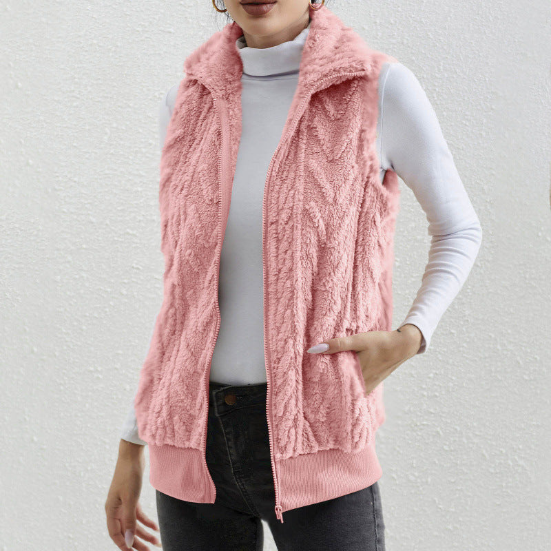Damen kuschelige Fleecejacke mit Stehkragen und praktischen Taschen Drune