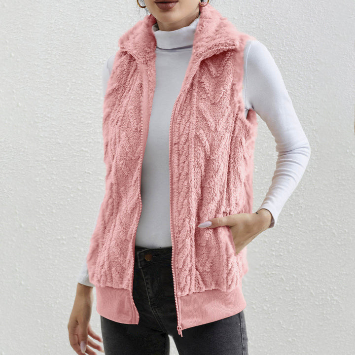 Damen kuschelige Fleecejacke mit Stehkragen und praktischen Taschen Drune