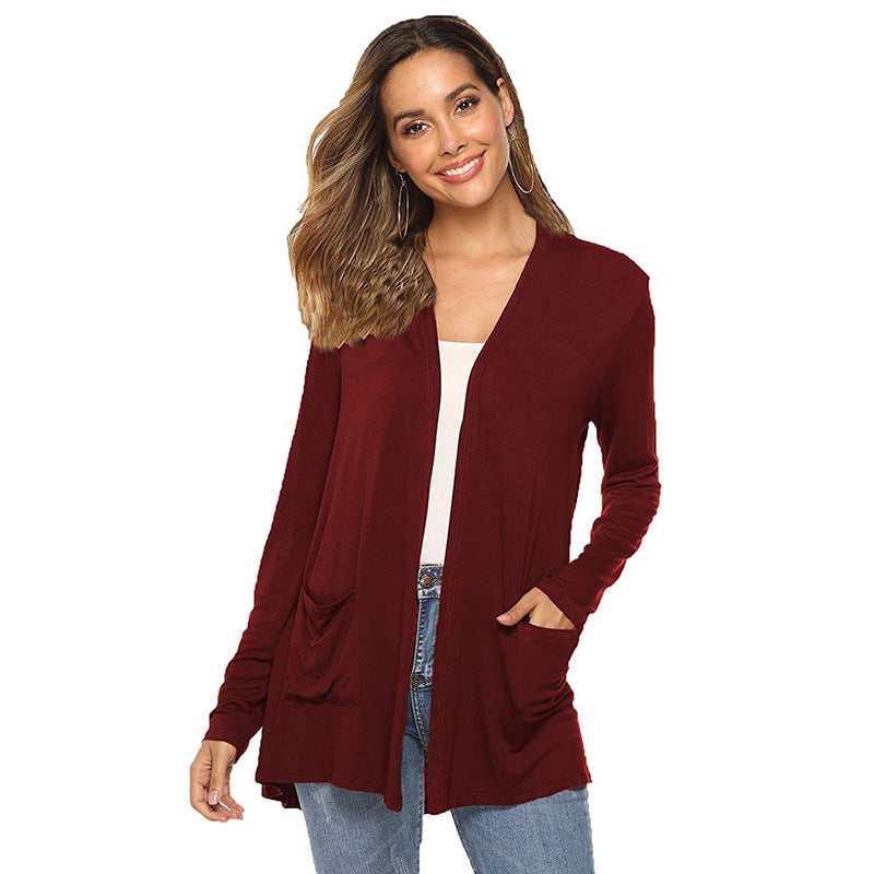 Damen lässiger Strickcardigan mit tiefem V-Ausschnitt und praktischen Taschen Drune
