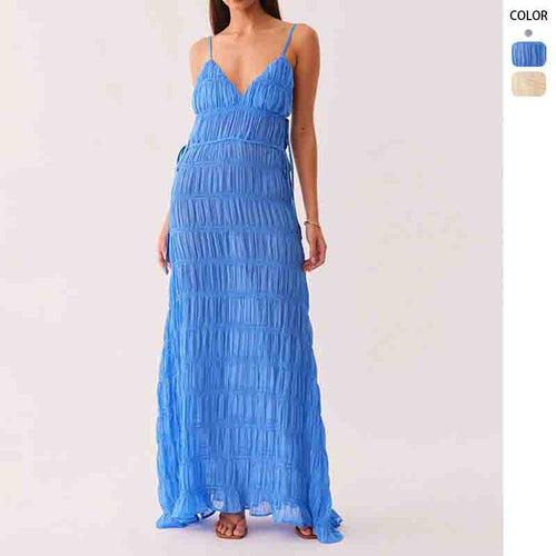 Damen Maxikleid mit raffiniertem Rüschendesign und tiefem V-Ausschnitt Drune