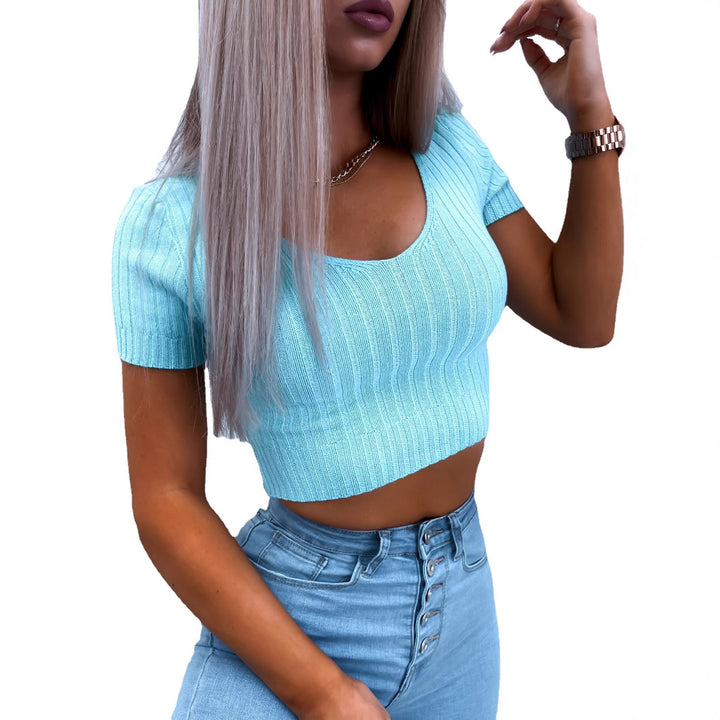Damen kurzärmliges Crop-Top mit feiner Rippstruktur Drune