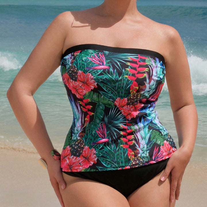 Damen Bandeau Tankini-Set mit floralem Motiv und bequemen Unterteil Drune