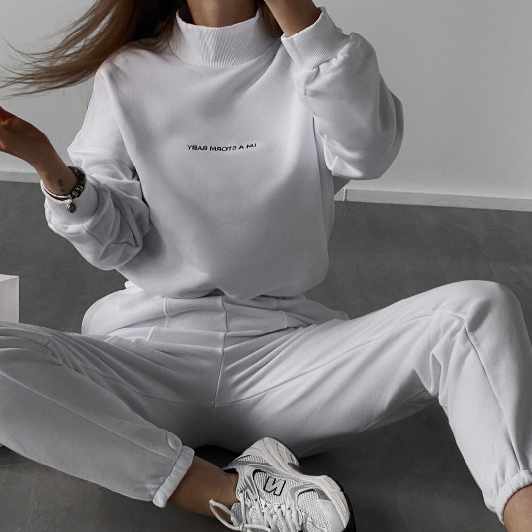 Damen lässiges Freizeit-Sweatset mit hohem Kragen und weiten Ärmeln Drune