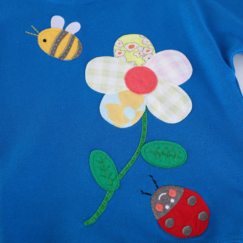 Damen Sweatshirt mit fröhlichem Blumen- und Insektenmotiv Drune