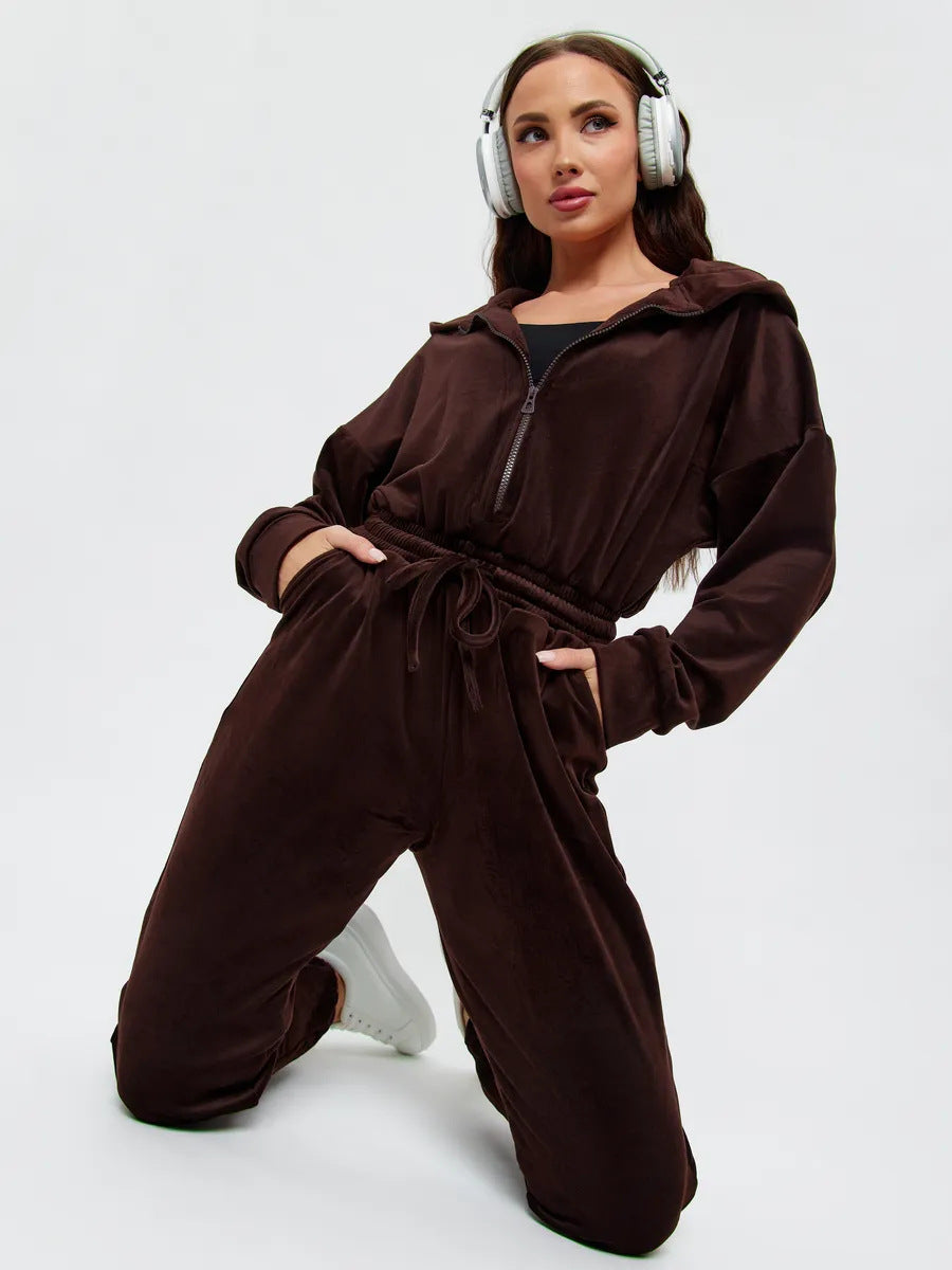 Damen Fleece-Jumpsuit mit praktischem Reißverschluss und elastischem Bund Drune