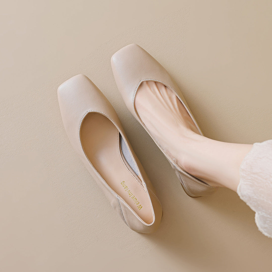 Damen elegante Ballerinas mit quadratischer Kappe und komfortablem Blockabsatz Drune