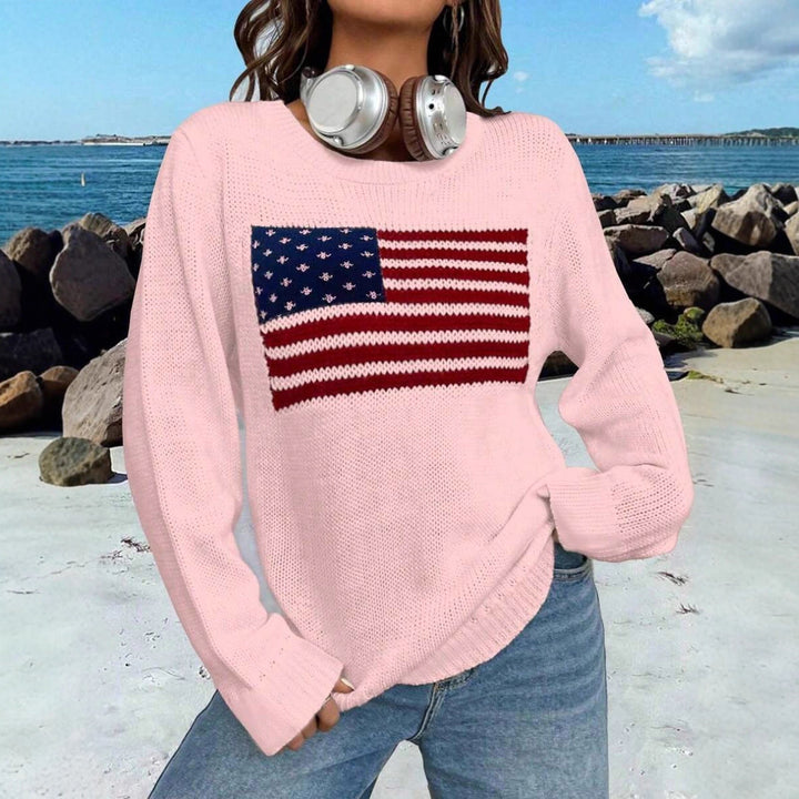 Damen Strickpullover mit Flaggenmotiv und lockerer Passform Drune