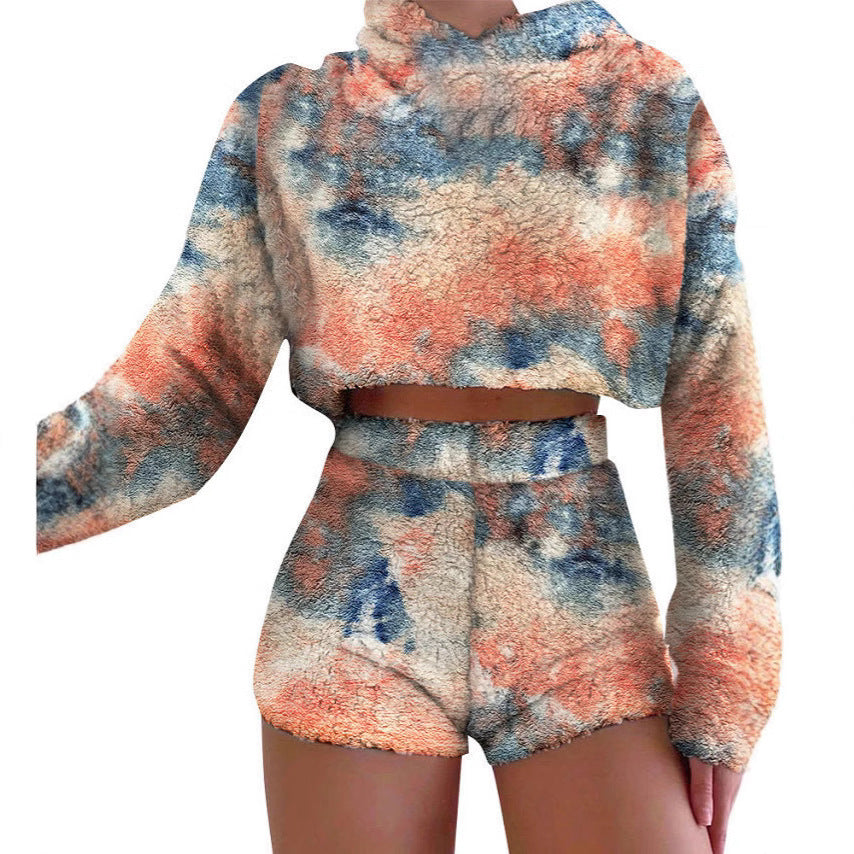 Damen gemütliches Hoodie- und Shorts-Set Drune