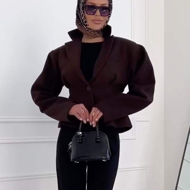 Damen strukturierter Blazer mit aufwendigen Schulterpolstern Drune