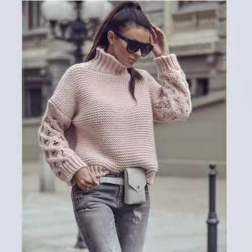 Damen Strickpullover mit hohen Kragen und pompösen Ärmeln Drune