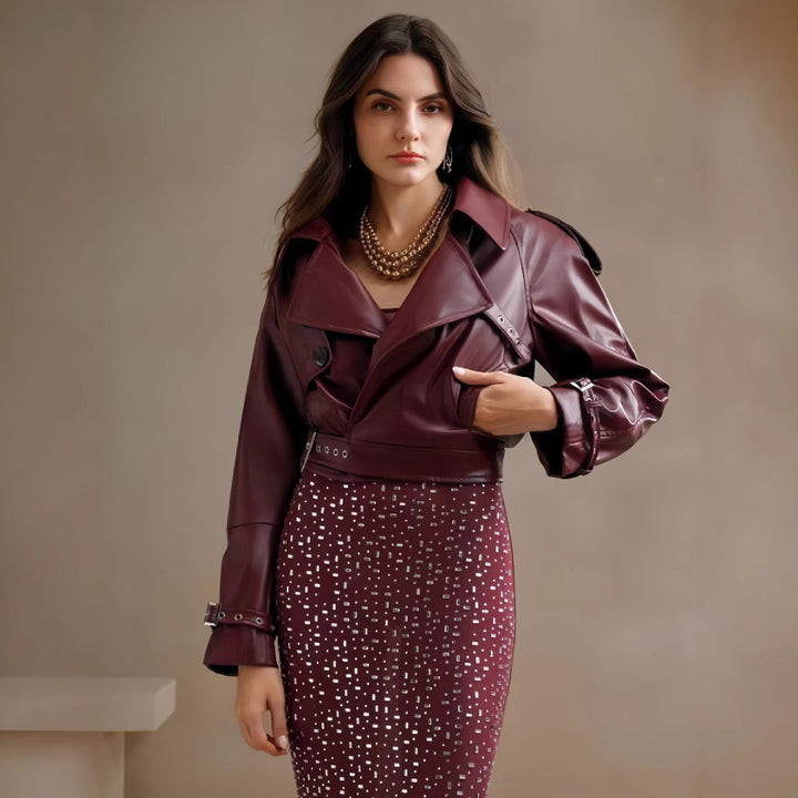 Damen modische Bikerjacke im trendigen Cropped-Stil Drune