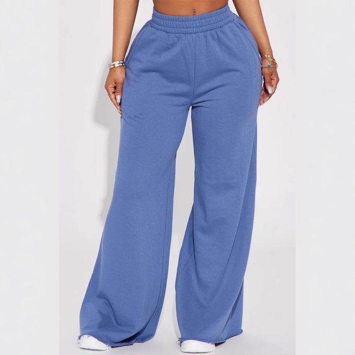 Damen nan High‑Waist Palazzohose aus French-Terry mit weitem Bein, elastischem Komfortbund und offenen Saumkanten Drune