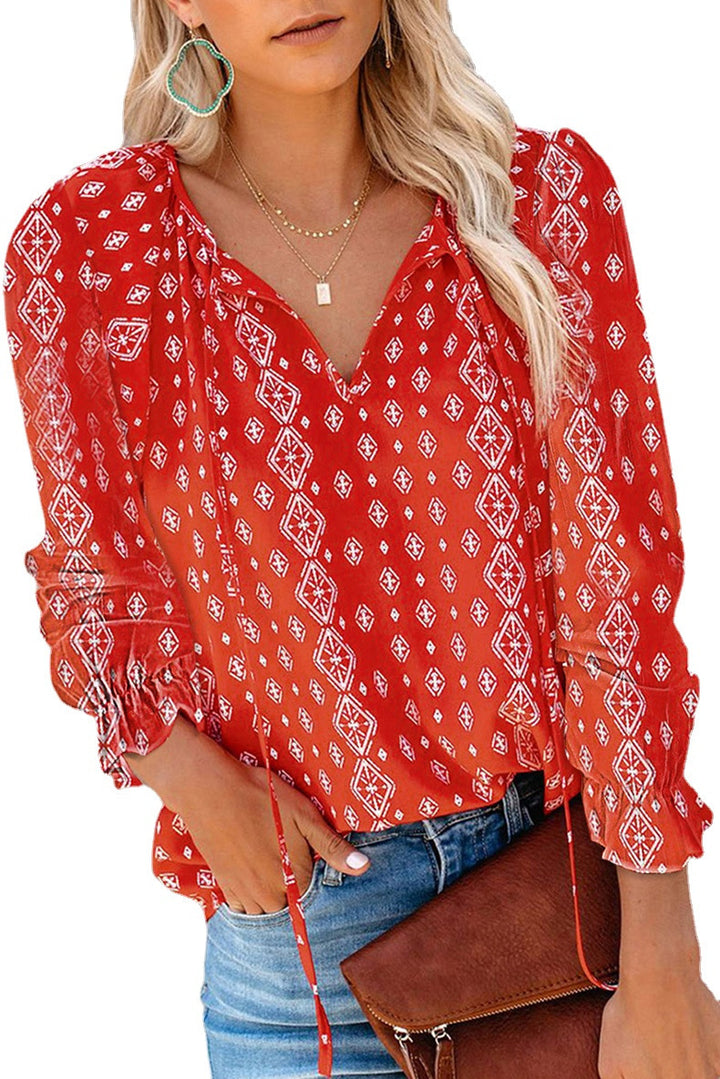 Damen Bluse mit raffiniertem Leopardenmuster und modischem V-Ausschnitt Drune