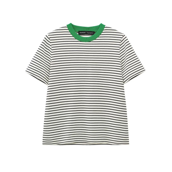 Damen Freizeit T-Shirt mit kontrastierendem Kragen und lässigem Streifenmuster Drune