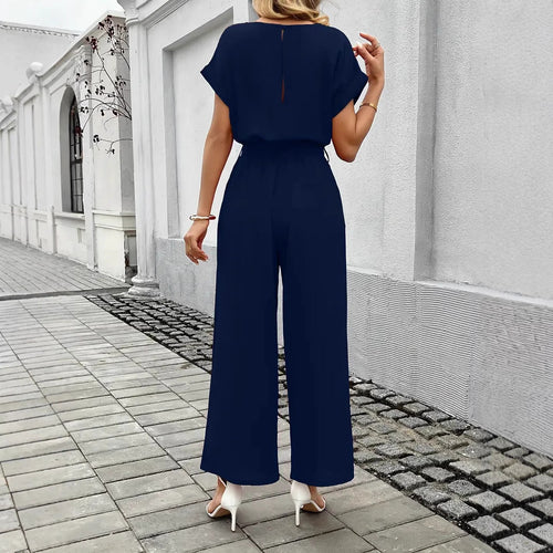 Damen Eleganter Jumpsuit mit weitem Bein und Taillenknoten Drune