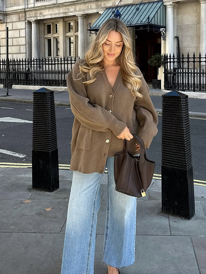 Damen oversized Strickjacke mit Knopfdetails Drune
