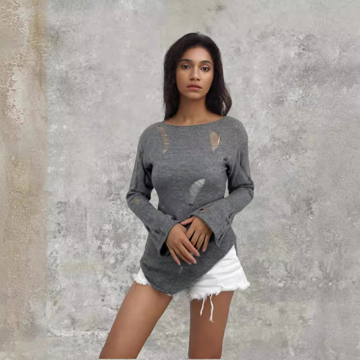 Damen Strickpullover mit lässigem, ausgefranstem Design Drune
