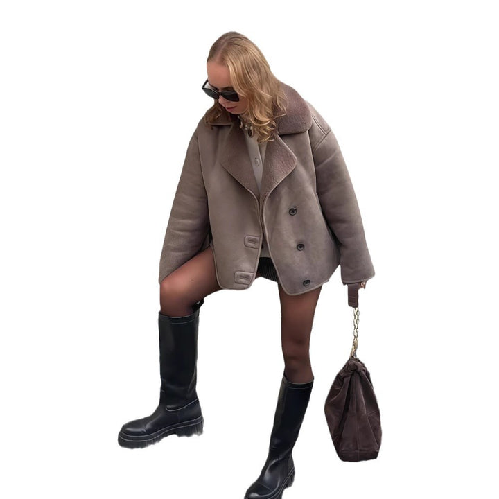 Damen Oversized Kunstlederjacke mit Schalengeschnitt Drune