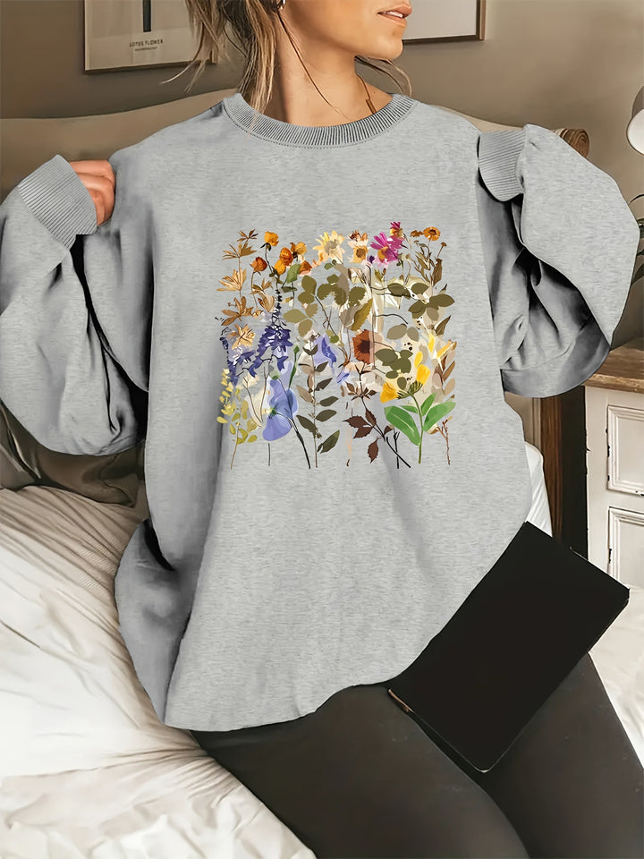 Damen Sweatshirt mit floralem Motiven und bequemer Passform Drune