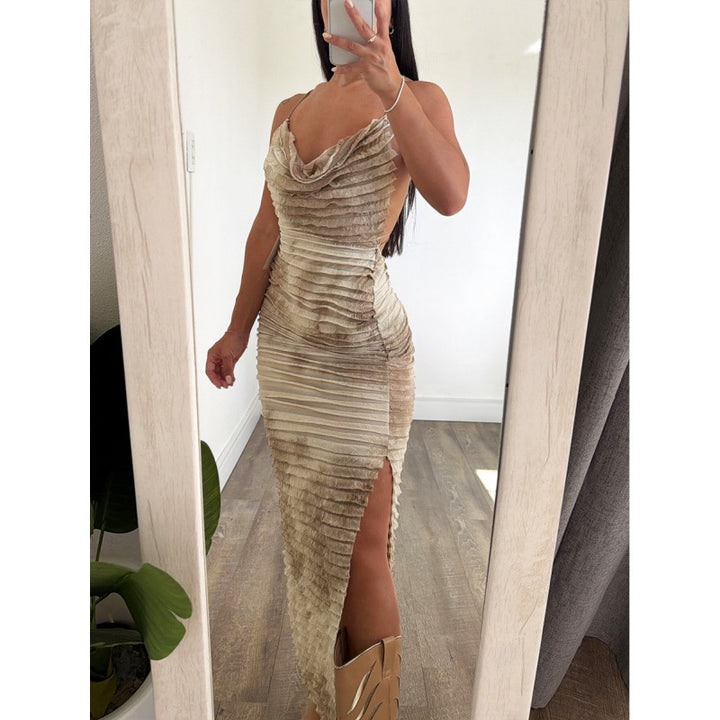 Damen Elegantes Longdress mit voluminösen Falten und tiefem Ausschnitt Drune