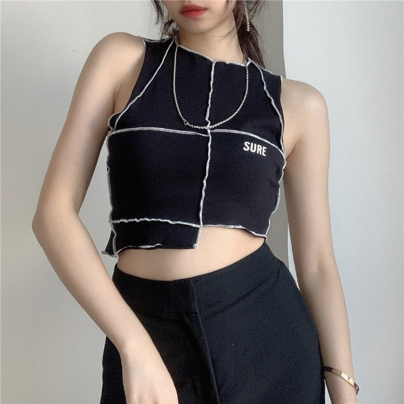 Damen Crop-Top mit kreativem Schnitt und kontrastierenden Nähten Drune