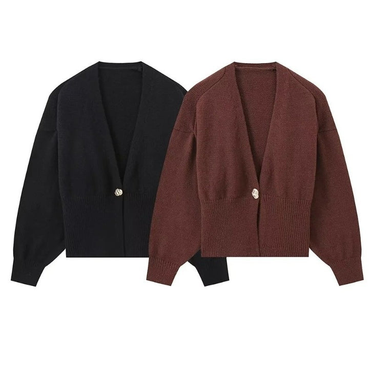Damen modischer Strickjacquard mit dekorativem Knopf Drune