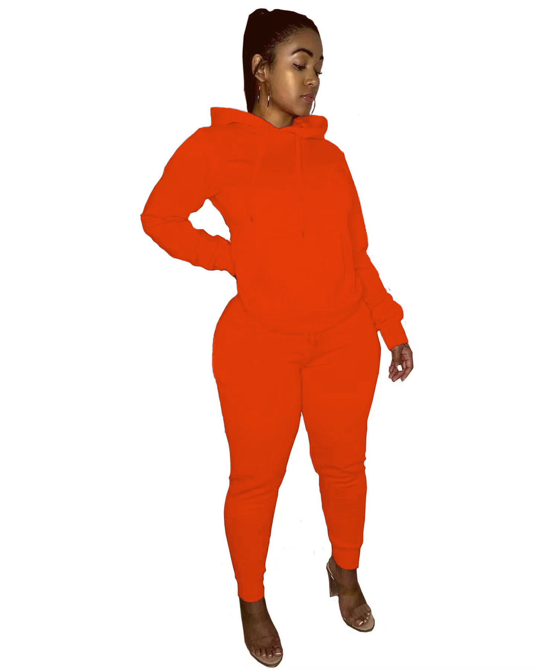 Damen nan tailliertes Hoodie- und Jogginghose-Set mit Kängurutasche, hohem Komfortbund und gerippten Knöchelbündchen Drune