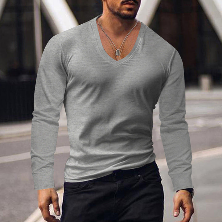 Herren V-Ausschnitt Langarmshirt aus weichem Baumwollmix mit figurbetonter Passform Drune