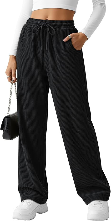 Damen breite Rippstrick-Hose mit Kordelzug Drune
