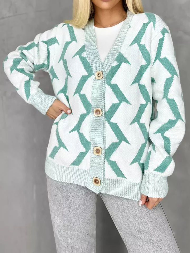 Damen lässige Strickjacke mit modernem Blitzenmuster Drune