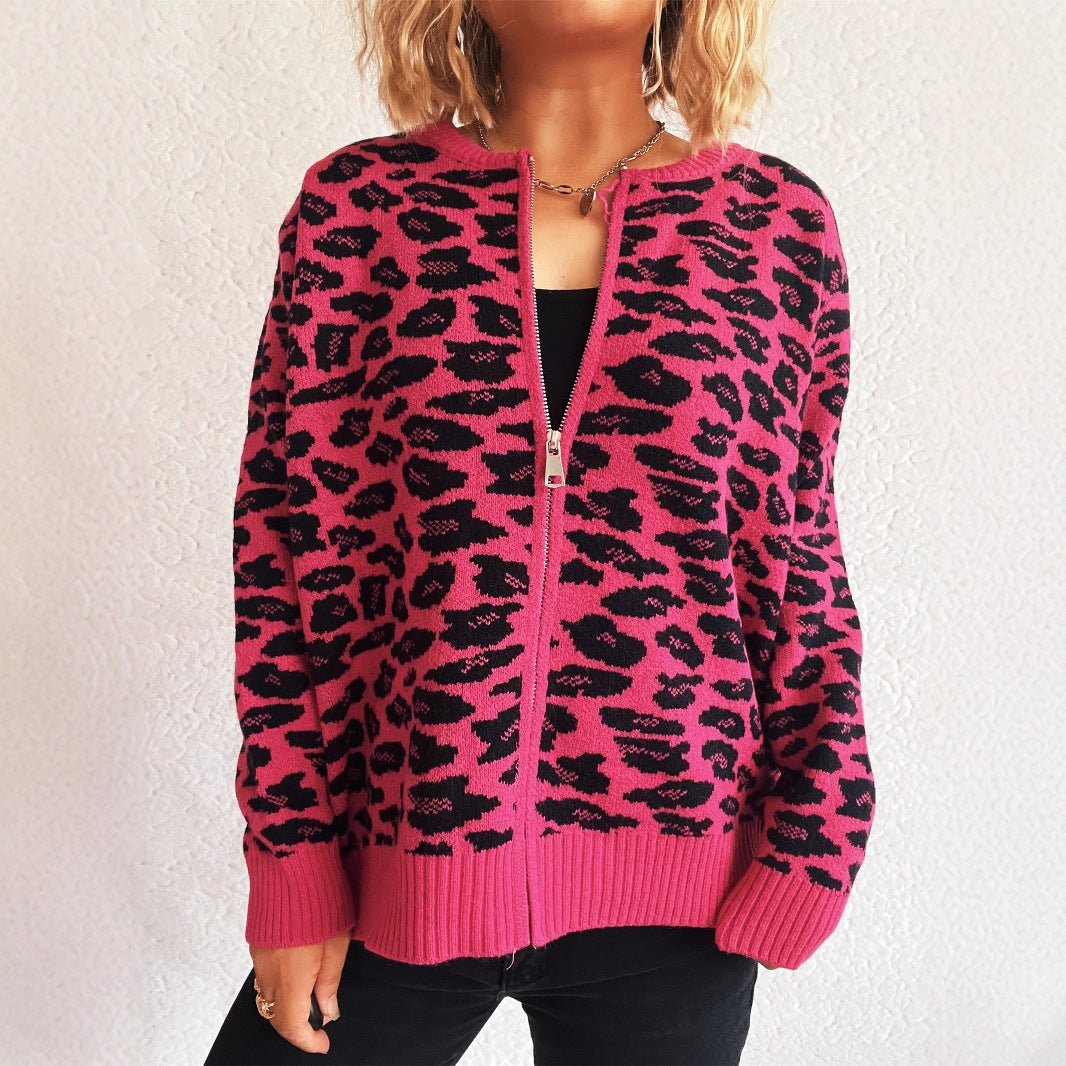 Damen Strickjacke mit modernem Leopardenmuster und Zipperdetails Drune