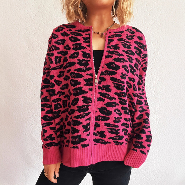 Damen Strickjacke mit modernem Leopardenmuster und Zipperdetails Drune