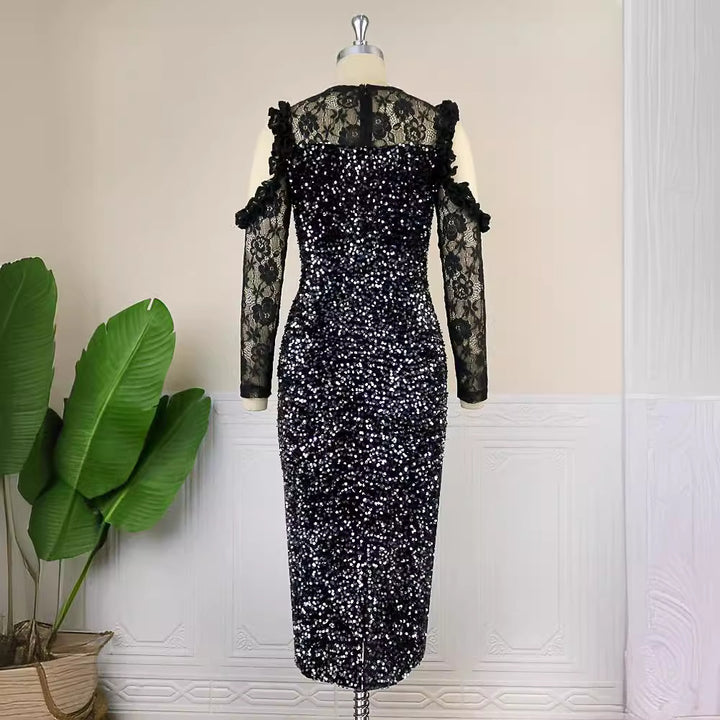 Damen Glitzerndes Festkleid mit eleganten Spitzendetails Drune
