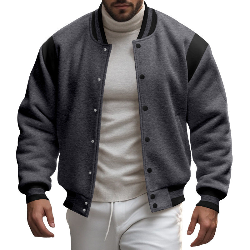 Herren nan College-Baseballjacke mit Druckknopfleiste, geripptem Kragen und kontrastierten Schulterpassen Drune