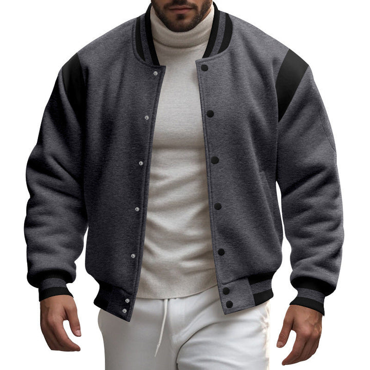Herren nan College-Baseballjacke mit Druckknopfleiste, geripptem Kragen und kontrastierten Schulterpassen Drune
