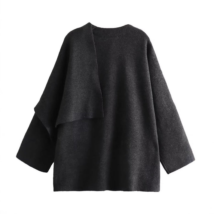 Damen schicke Wollumhangjacke mit asymmetrischem Schnitt und dekorativem Knopf Drune