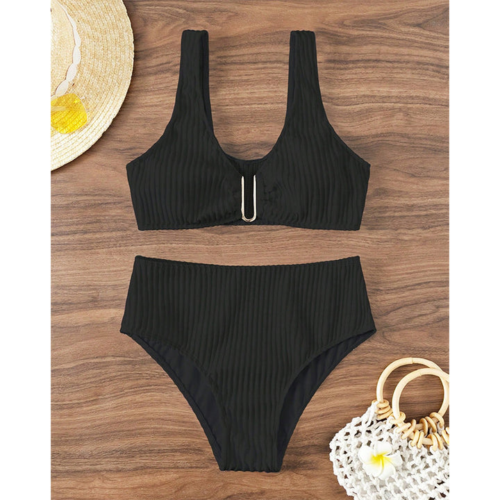 Damen Hochtailliertes Bikini-Set mit elegantem Streifenmuster Drune