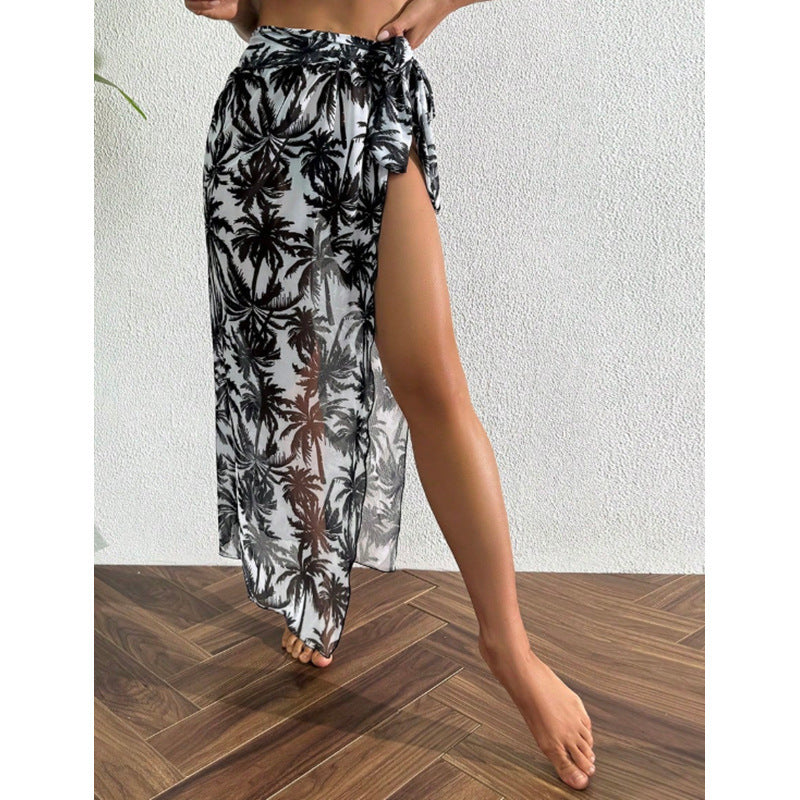 Damen Strandkleid mit floralem Muster und transparentem Material Drune