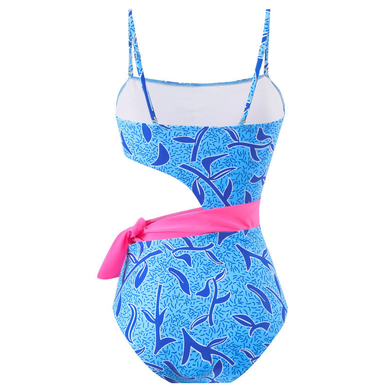 Damen Einteiler Badeanzug mit asymmetrischem Schnitt und farbenfrohem Wickelrock Drune