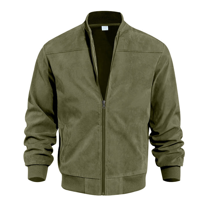 Herren lässige Lederjacke mit asymmetrischem Schnitt und Rippenbündchen Drune