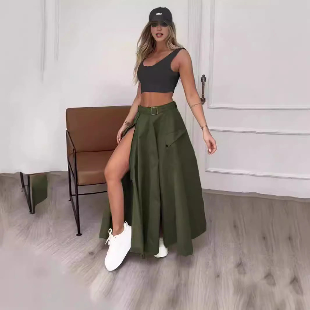 Damen Eleganter Rock mit hohe Taille und seitlichem Schlitze Drune